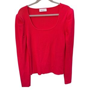 MEIMEIJ Red Scoop Neck Long Sleeve Knit Top Women's Small Italy Minimalist Chic